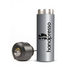Silberfarbene Thermosflasche mit eingebauter Temperaturanzeige – Handpresso